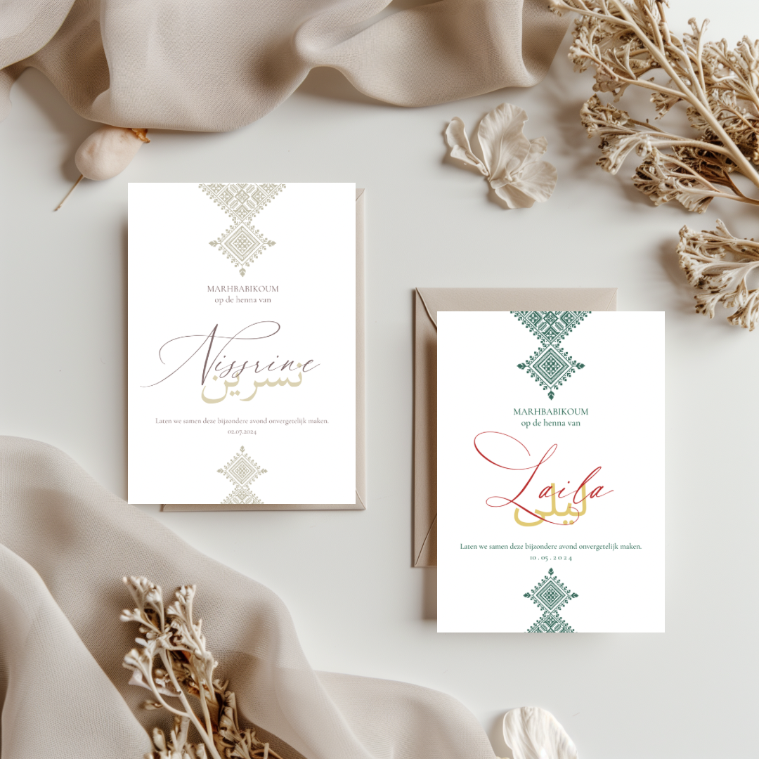 Tafelkaart voor henna met fessi goud met arabische naam marokkaans ontwerp