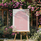 Welkomstbord Bridal Shower - Roze Boog Met Bloemen - She Said Yes