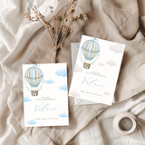 Kaart Babyshower - Blauwe Luchtballon met wolkjes