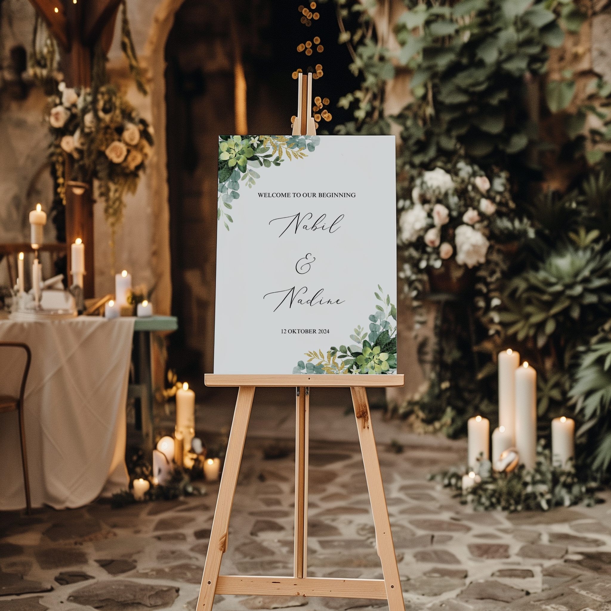 Welkomstbord Bruiloft - Groene Bloemen - Creations and More