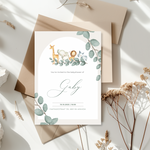 Uitnodiging voor babyshower met groene jungledieren ontwerp