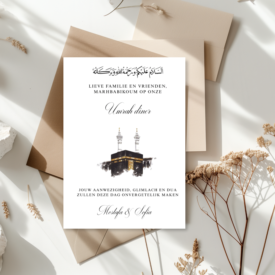 Tafelkaart voor hajj / umrah met schilderij ontwerp