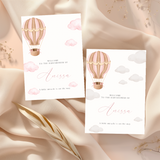 Kaart Babyshower - Roze Luchtballon met wolkjes