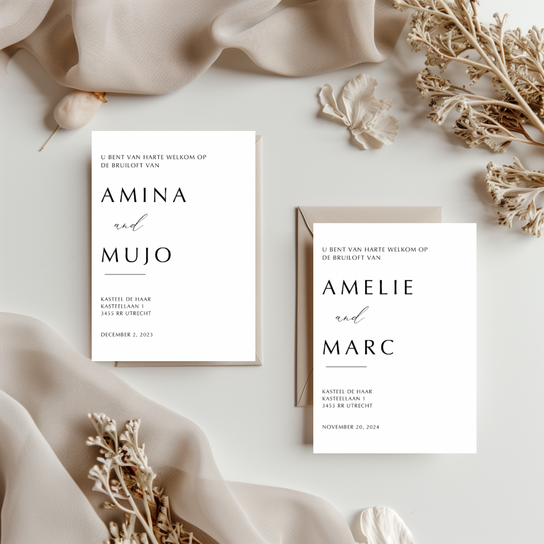 Uitnodiging voor bruiloft met strak en elegant ontwerp