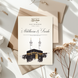 Tafelkaart voor hajj / umrah met schilderij (matching) ontwerp