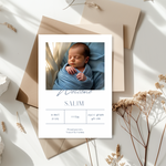 Tafelkaart voor geboorte met geboortekaartje met foto ontwerp