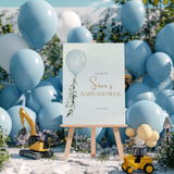 Welkomstbord voor babyshower met blauwe ballon ontwerp