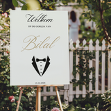 Welkomstbord voor bruiloft met gorzja bruidegom ontwerp