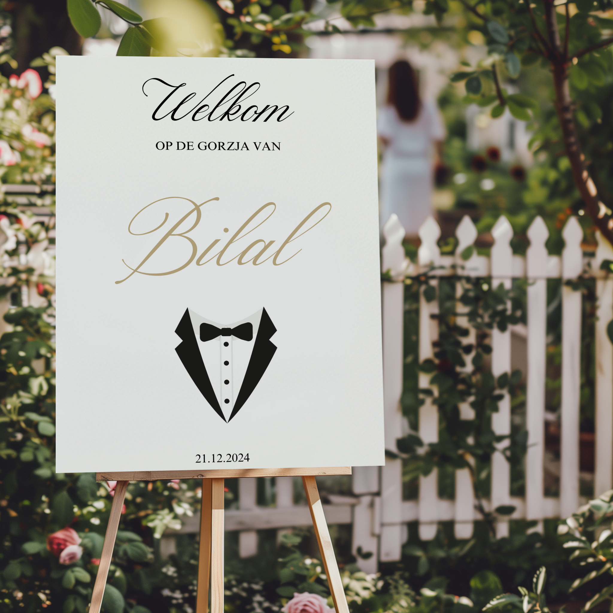 Welkomstbord voor bruiloft met gorzja bruidegom ontwerp