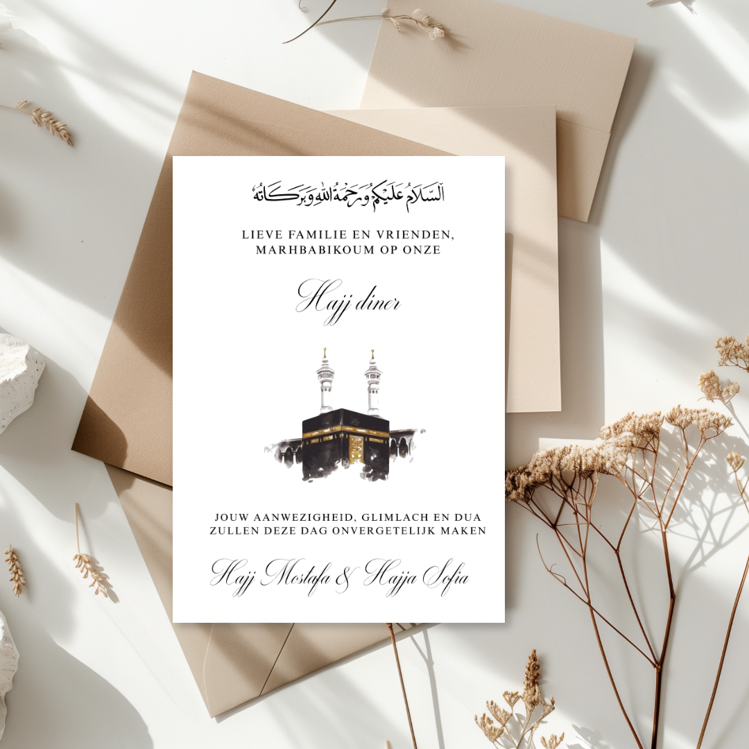 Tafelkaart voor hajj / umrah met schilderij ontwerp