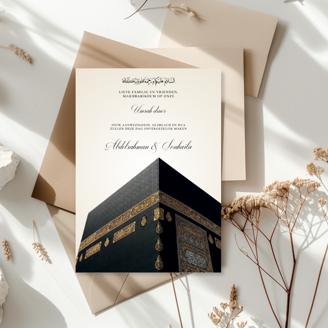 Tafelkaart voor hajj / umrah met kaaba ontwerp