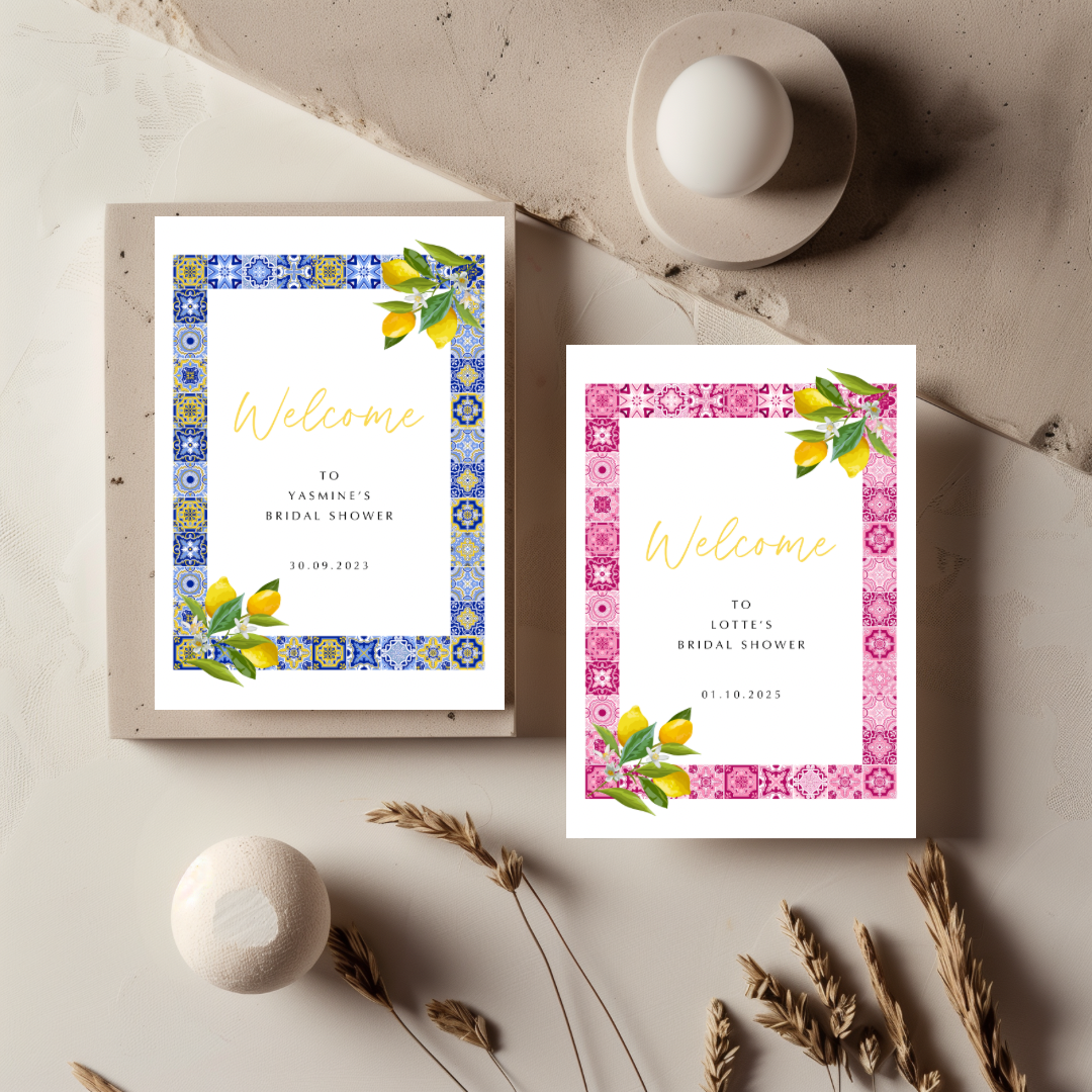 Tafelkaart voor bridal shower met amalfi roze rechthoek ontwerp