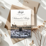 Tafelkaart voor hajj / umrah met mekka (matching) ontwerp