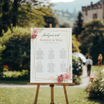 Seating-chart voor bruiloft met rode bloemen ontwerp