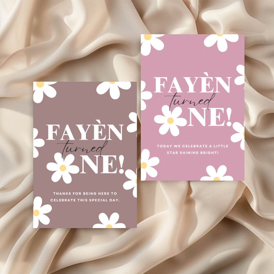 Tafelkaart voor verjaardag met madeliefjes 1 jaar roze ontwerp