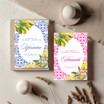 Tafelkaart voor bridal shower met amalfi blauw ovaal ontwerp