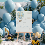 Welkomstbord Babyshower - Blauwe Luchtballon met wolkjes