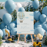 Welkomstbord Babyshower - Blauwe Luchtballon met wolkjes