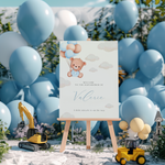 Welkomstbord voor babyshower met beertje met blauwe ballonnen ontwerp