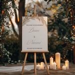 Welkomstbord voor bruiloft met pampas ontwerp