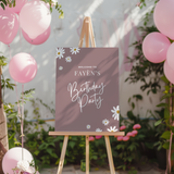 Welkomstbord voor verjaardag met madeliefjes dusty mauve ontwerp