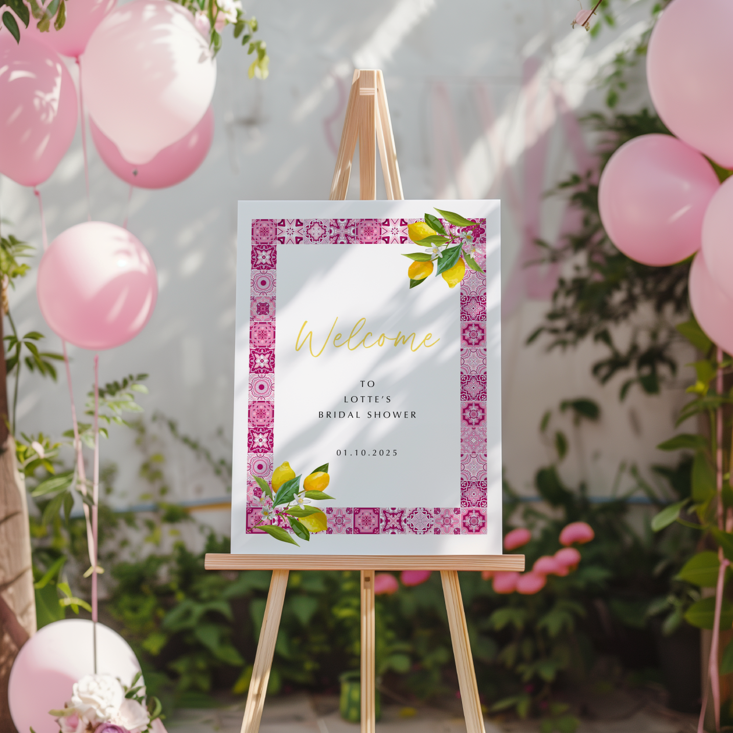 Welkomstbord voor bridal shower met amalfi roze rechthoek ontwerp