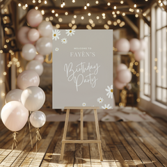 Welkomstbord voor verjaardag met madeliefjes beige ontwerp - Creations and More