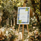 Welkomstbord voor bridal shower met amalfi blauw rechthoek ontwerp