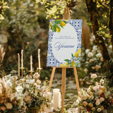 Welkomstbord voor bridal shower met amalfi blauw ovaal ontwerp