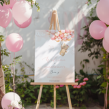 Welkomstbord Verjaardag - Teddybeer met roze ballonnen