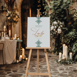 Welkomstbord voor henna met fessi groen met arabische naam marokkaans ontwerp