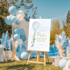 Welkomstbord voor geboorte met blauwe ballon ontwerp - Creations and More