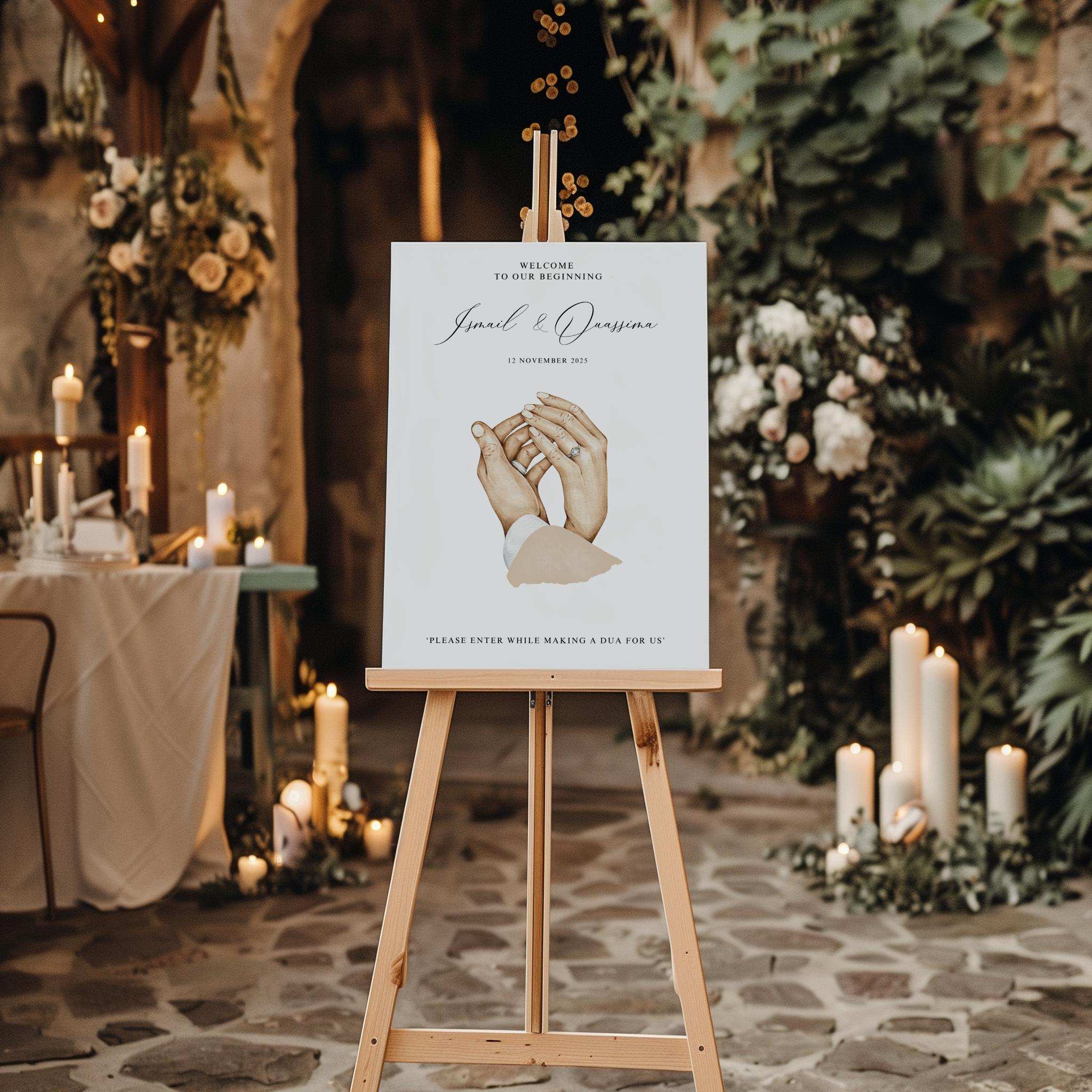 Welkomstbord Bruiloft - Hand In Hand - Licht - Creations and More