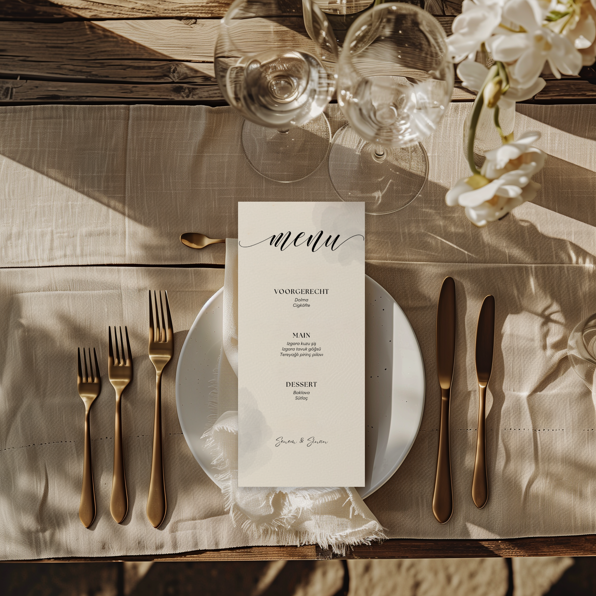 Kaart voor bruiloft met menukaart – classy ontwerp