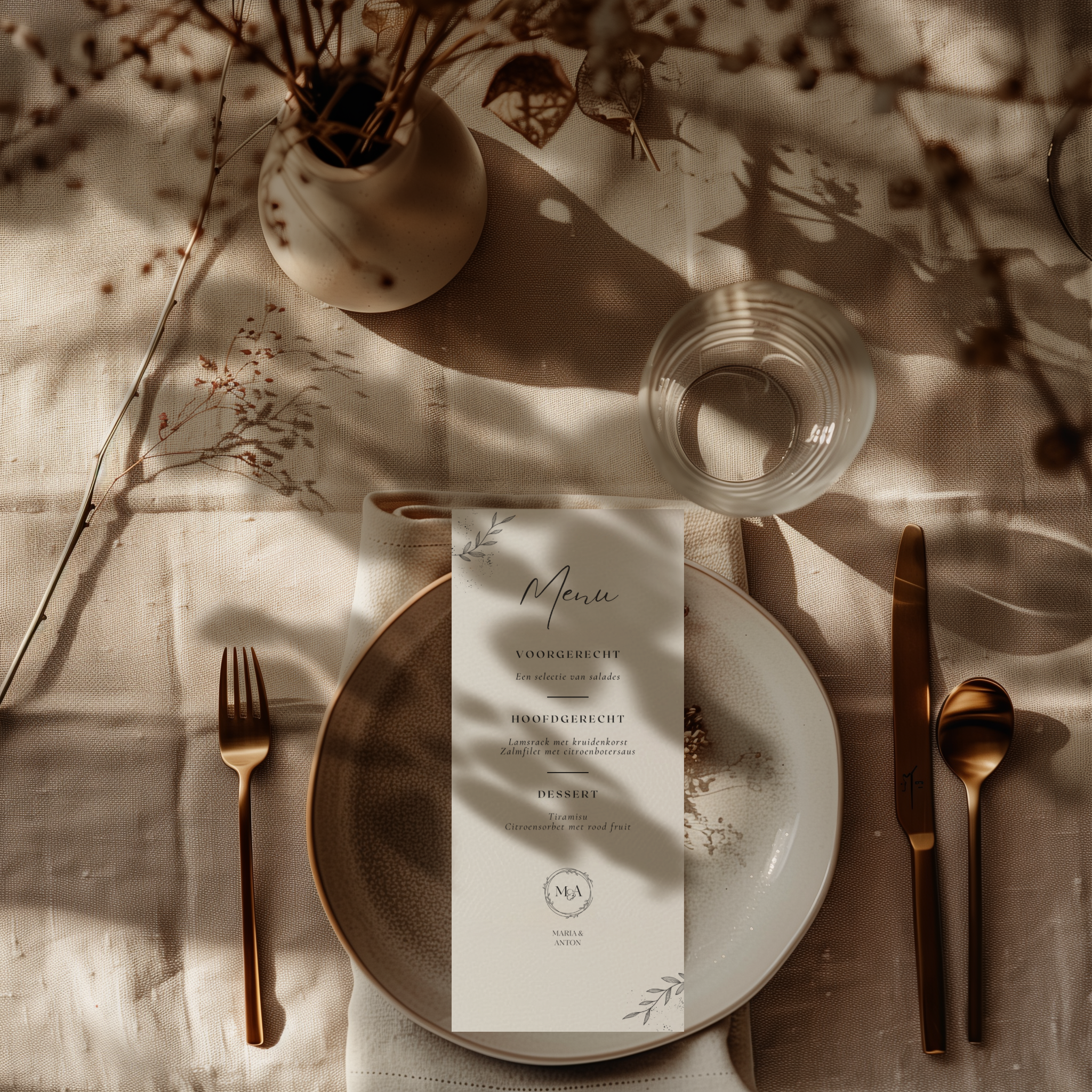 Kaart voor bruiloft met menukaart – chique ontwerp
