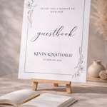 Welkomstbord voor bruiloft met gastenboek ontwerp