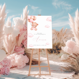 Welkomstbord Babyshower - Beertje Met Roze Ballonnen