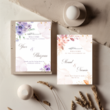 Tafelkaart voor bruiloft met paarse bloemen ontwerp