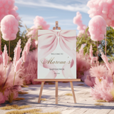 Welkomstbord met roze strik voor babyshower, verjaardag of surprise party