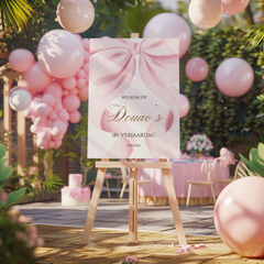 Welkomstbord verjaardag met grote roze strik - Creations and More