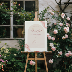 Welkomstbord bridal shower roze boog met rosé glitters - Creations and More