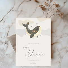 Geboortekaartje met baby walvis in groen - Creations and More