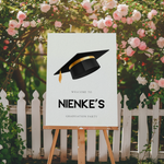 Gepersonaliseerd welkomstbord afstuderen voor geslaagd feest met naam en datum