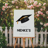 Gepersonaliseerd welkomstbord afstuderen voor geslaagd feest met naam en datum