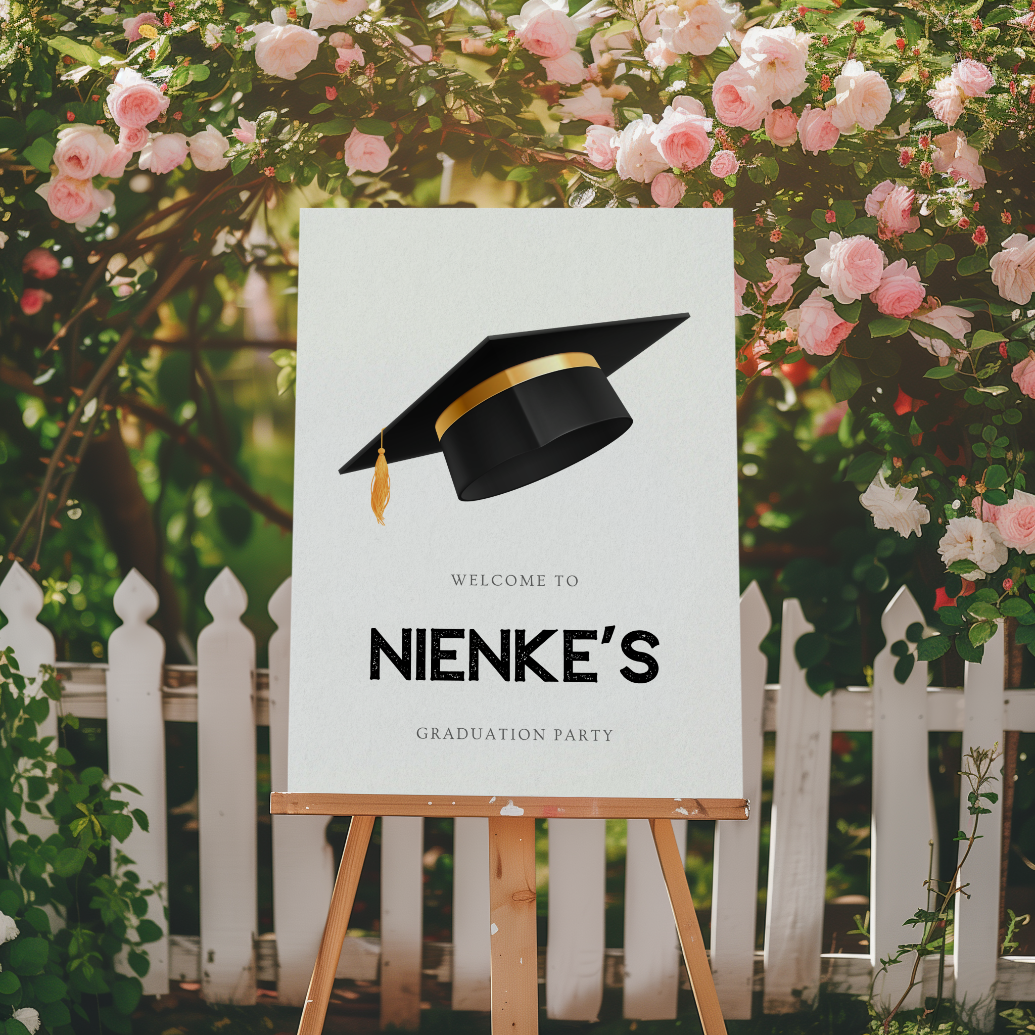 Gepersonaliseerd welkomstbord afstuderen voor geslaagd feest met naam en datum
