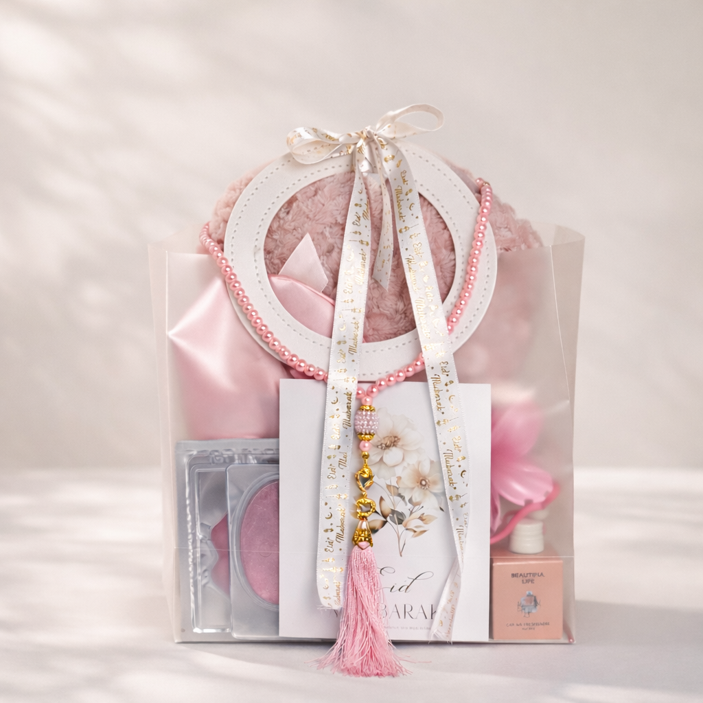 Roze giftbag luxe cadeautasje voor Eid met lint