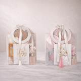 Roze en beige giftbags luxe cadeautasjes voor Eid met lint