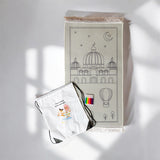 Inkleurbaar gebedskleed voor kinderen met moskee ontwerp inclusief stiften en tasje