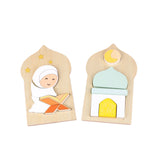 Islamitische houten puzzel met biddend kindje en moskee voor peuters
