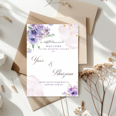 Tafelkaart voor bruiloft met paarse bloemen ontwerp - Creations and More